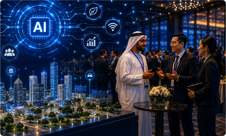 GCC and Asian delegates networking at an AI event